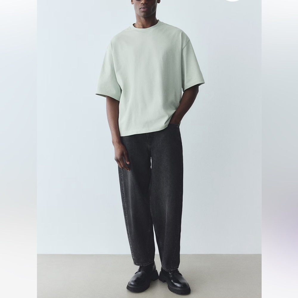 Men's Light Green T-Shirt H&M OVERSIZED-FIT T-SHIRT - Picture 3 of 8